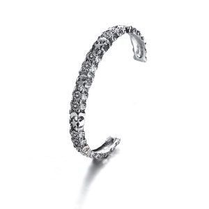 Silver Tone Patterned Open Cuff