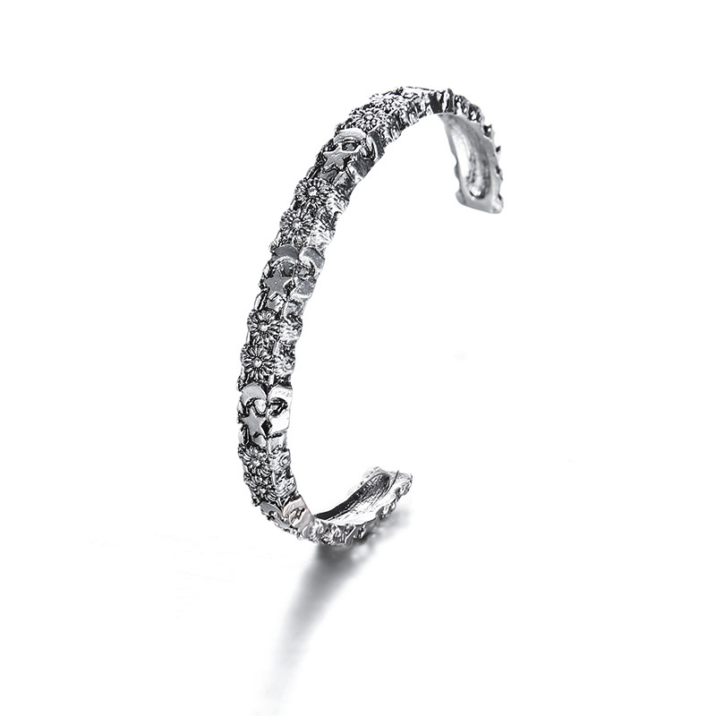 Silver Tone Patterned Open Cuff