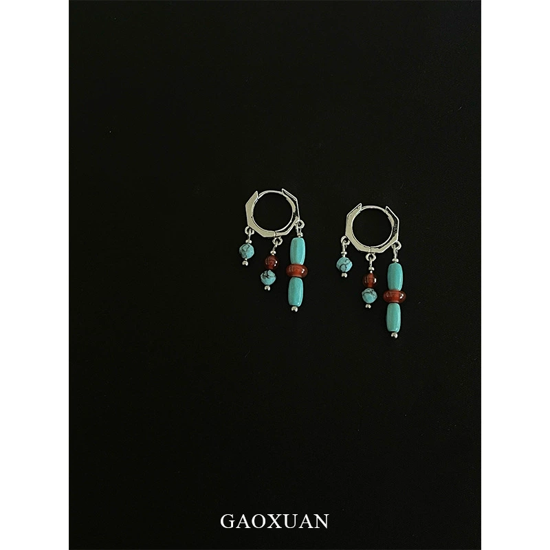Turquoise-Color Bead Drop Earrings - Image 2