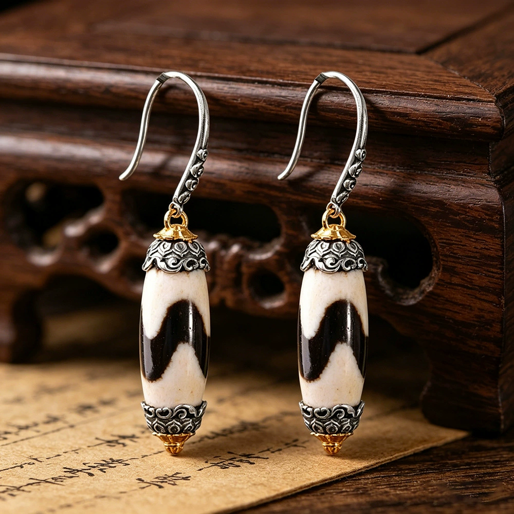 Dzi-Pattern Drop Earrings