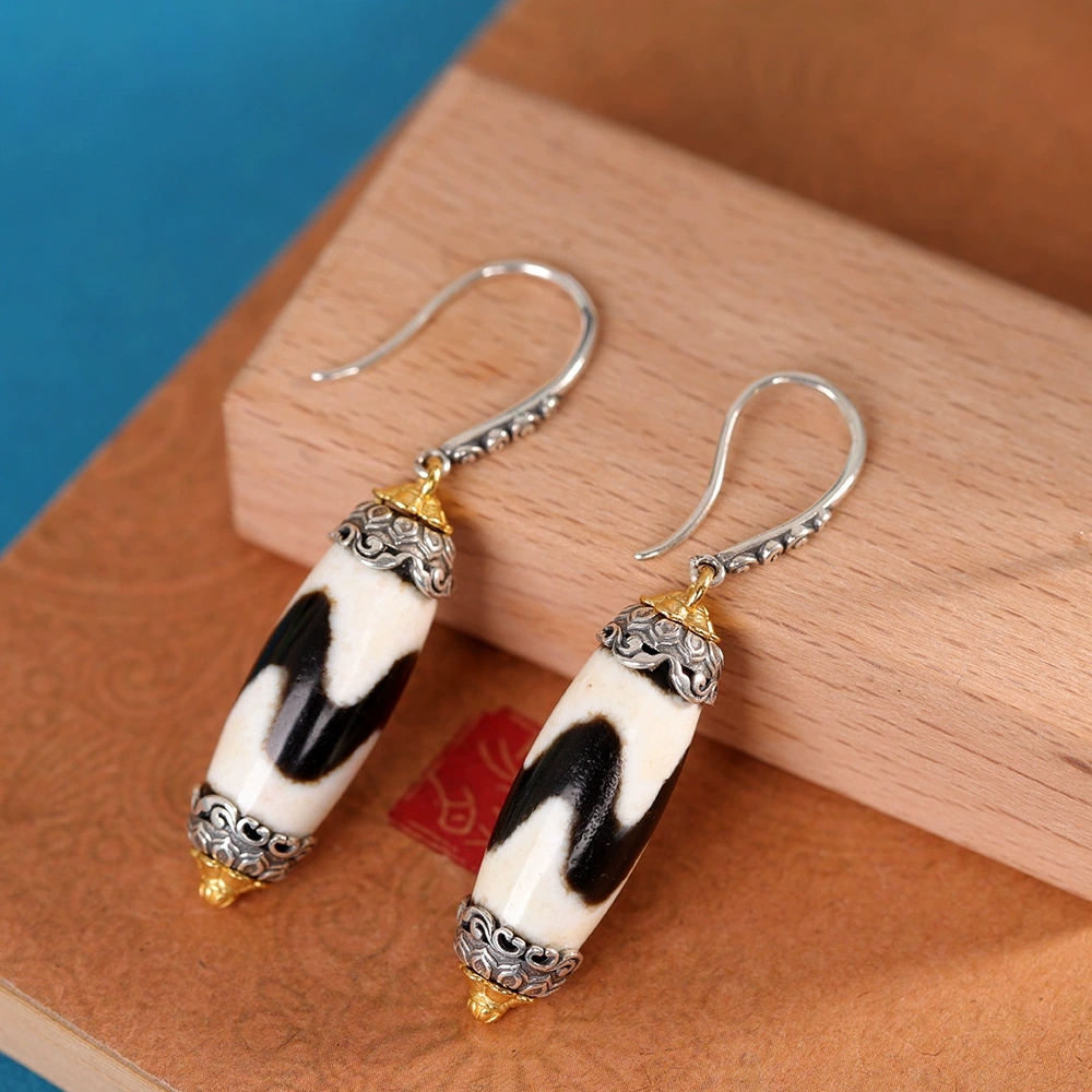 Dzi-Pattern Drop Earrings - Image 2