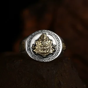Yellow Wealth Deity Motif Open Ring