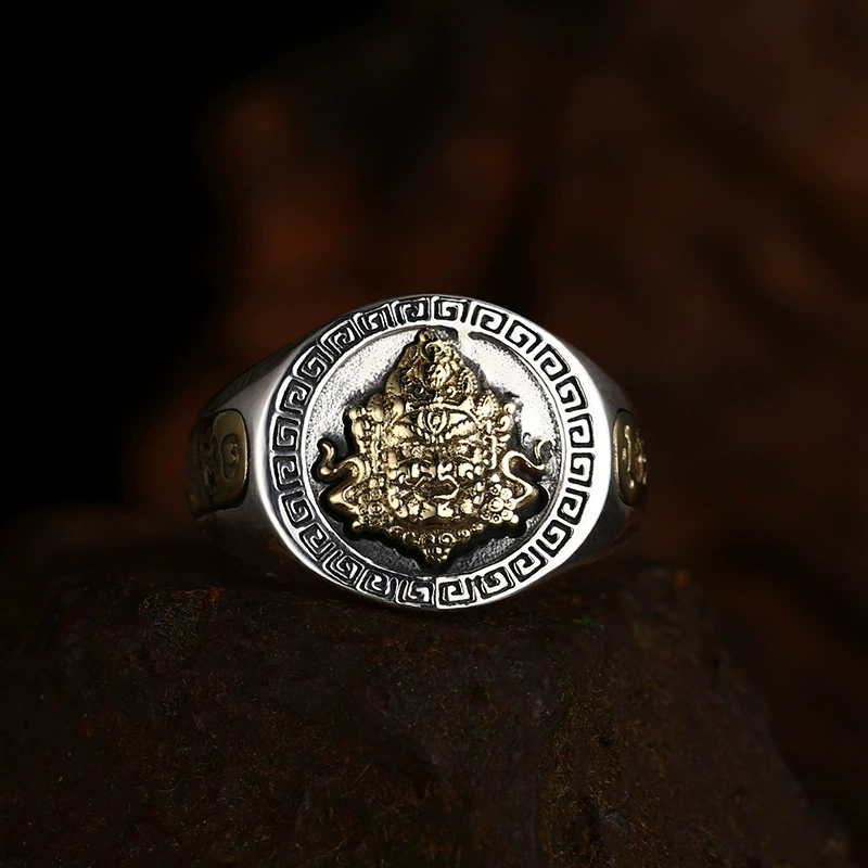 Yellow Wealth Deity Motif Open Ring