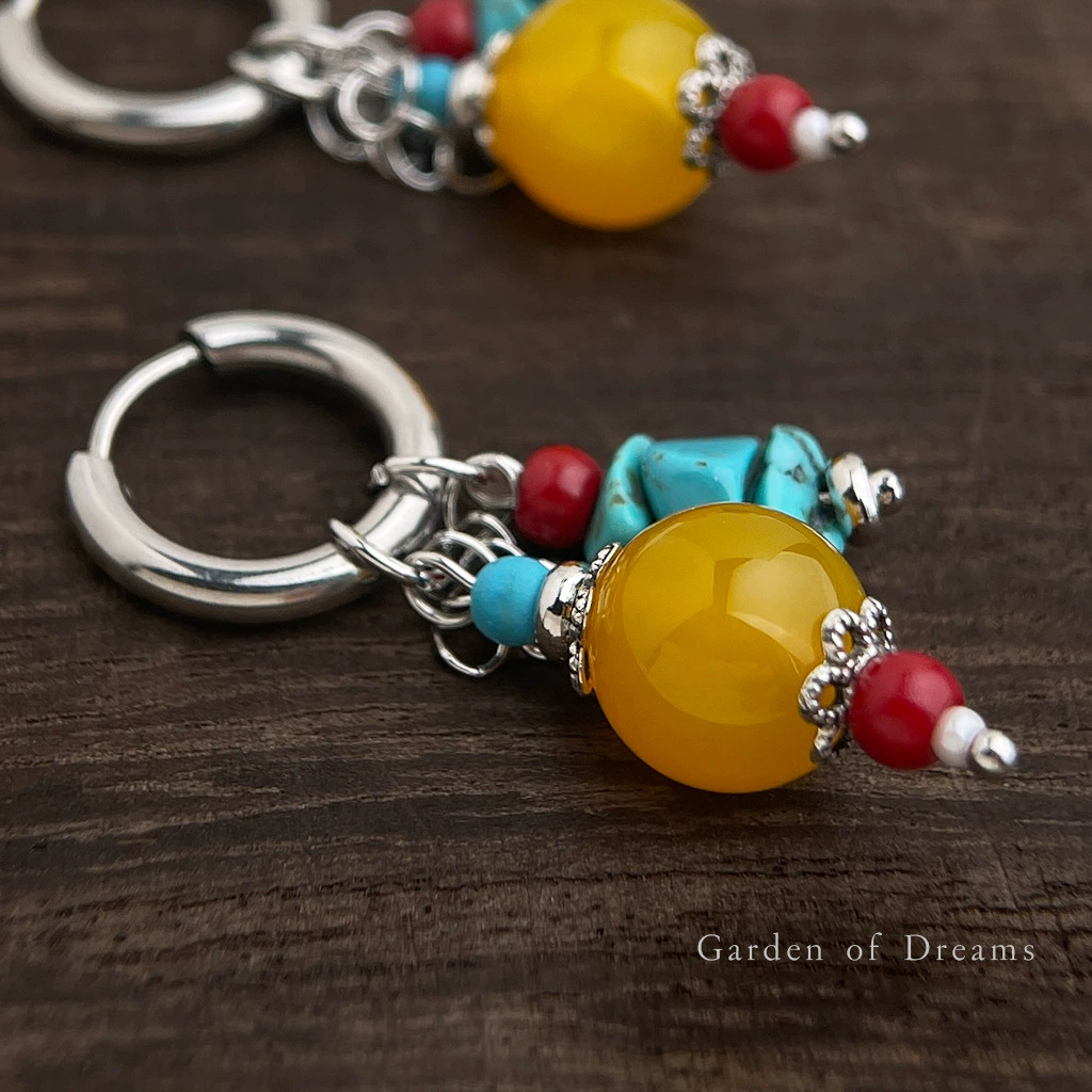 Color-Block Bead Hoop Earrings - Image 3