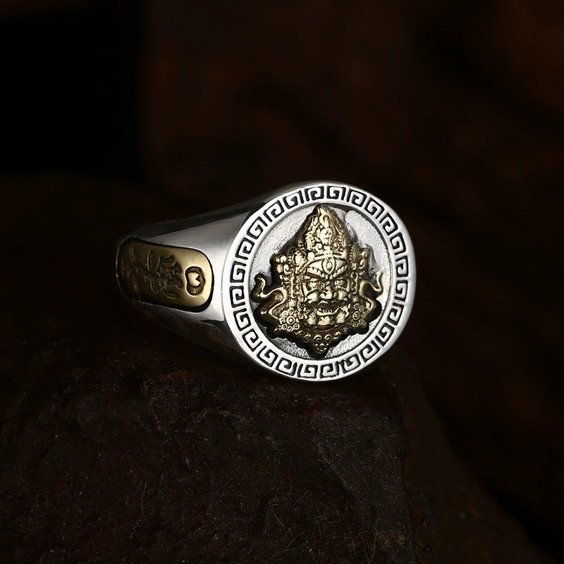 Yellow Wealth Deity Motif Open Ring - Image 2