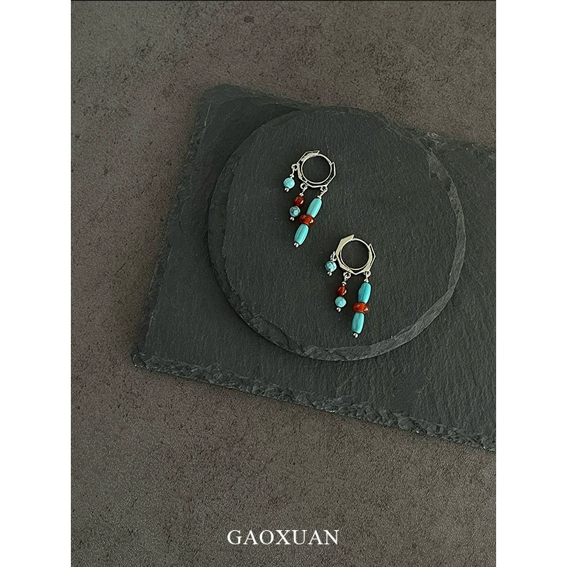 Turquoise-Color Bead Drop Earrings - Image 3