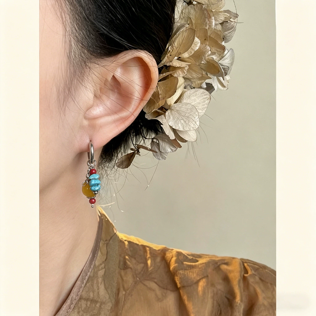 Color-Block Bead Hoop Earrings - Image 5