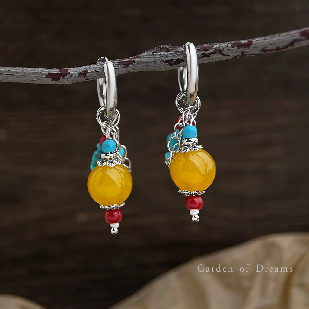 Color-Block Bead Hoop Earrings - Image 4